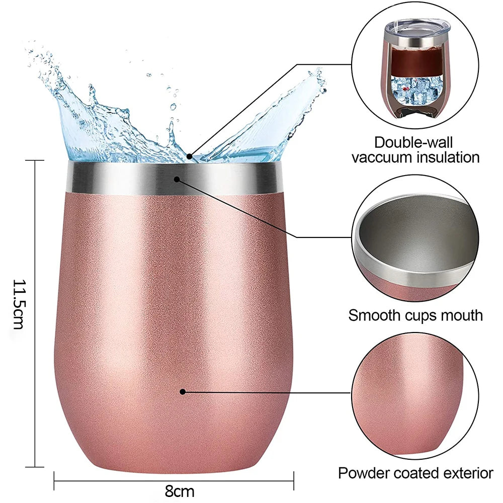 Stemless 12oz Insulated Wine Tumbler – Double-Wall Stainless Steel Travel Cup