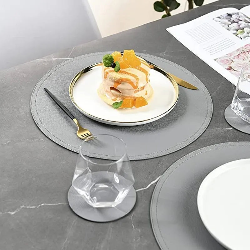 Faux Leather Round Placemats – Insulated Table Mats (1 / 4 / 6 Pack)