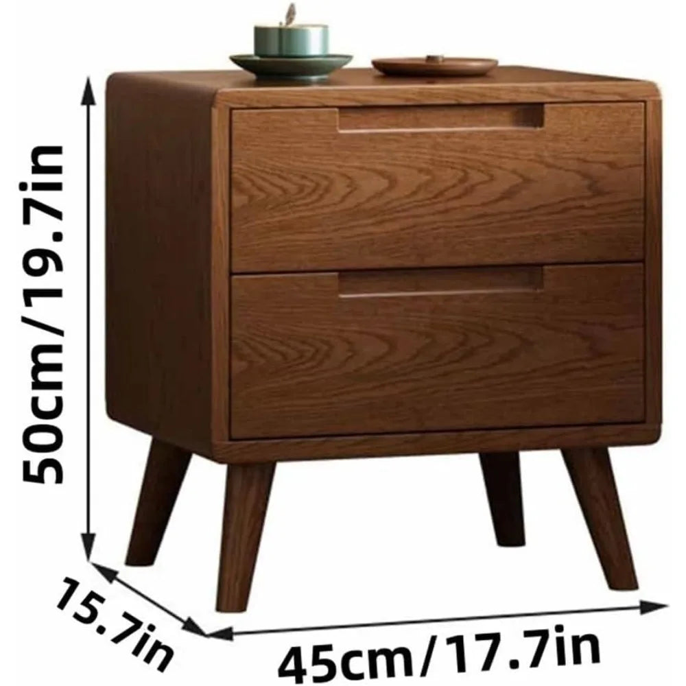 Modern Two-Drawer Wooden Nightstand for Bedroom and Compact Spaces