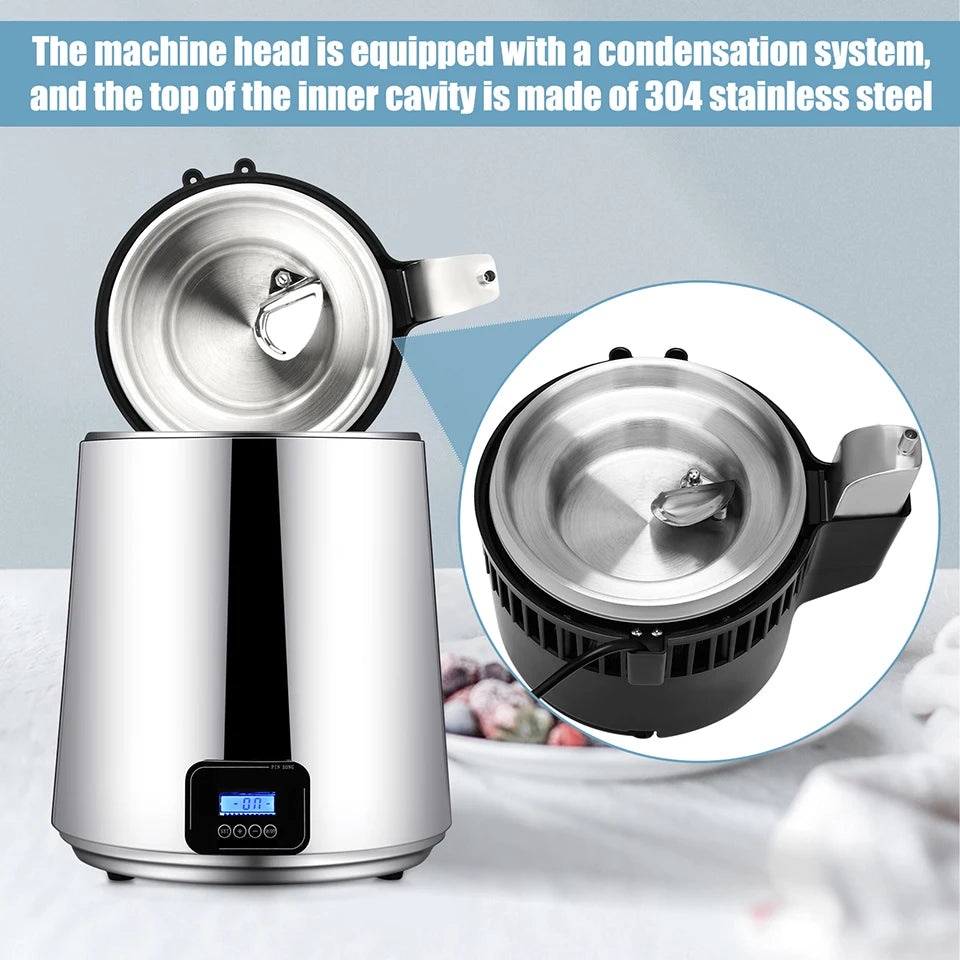 4L Water Distiller Machine – 750W Stainless Steel with Glass Container