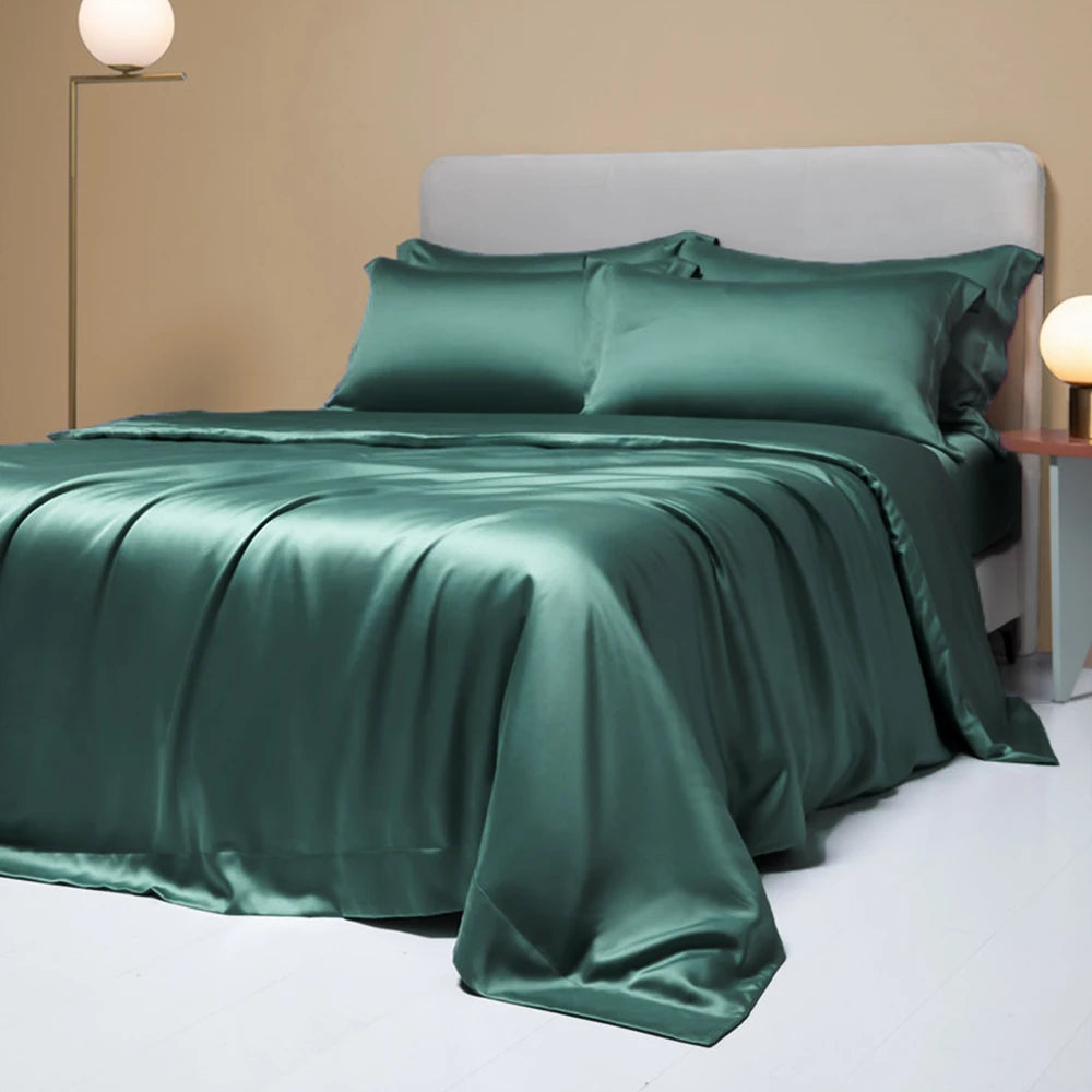 Lofuka Luxury Dark Gray 100% Pure Silk Bedding Set Beauty Double Queen King Quilt Cover Flat Sheet Pillowcase For Healthy Sleep