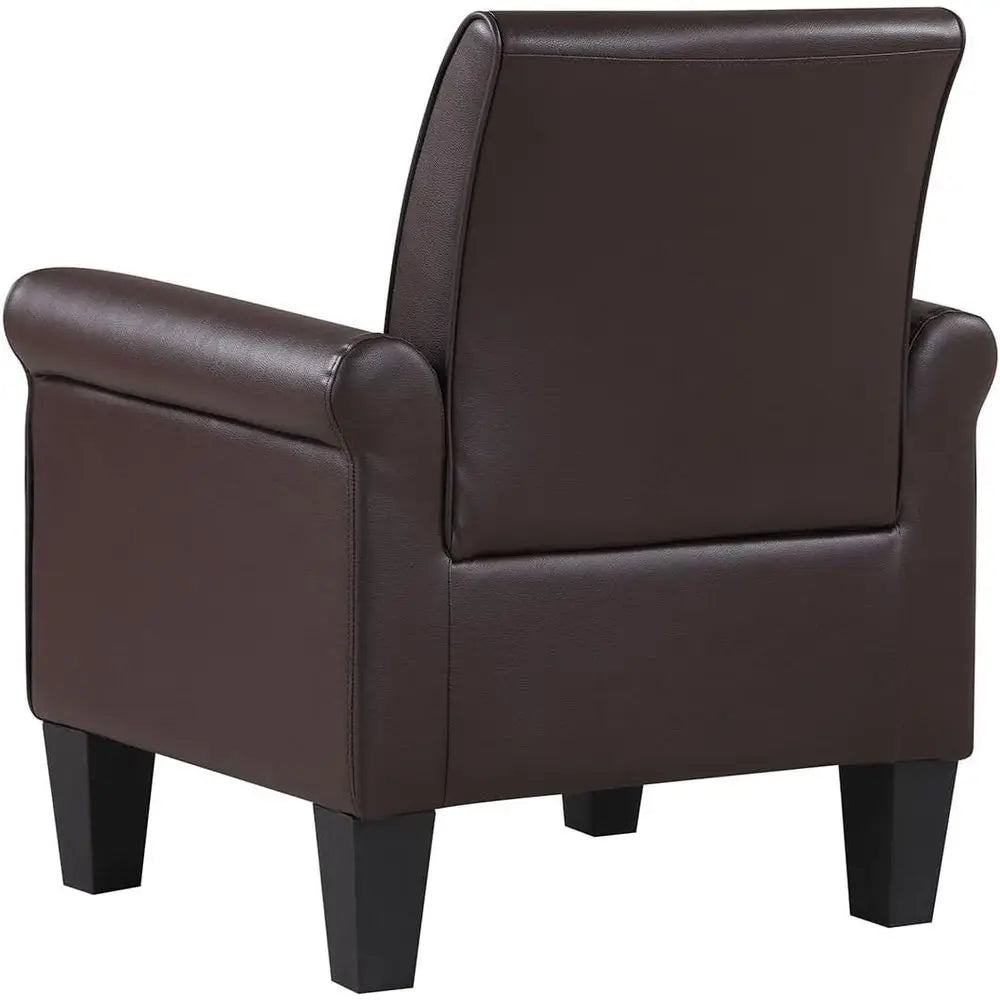 PU Leather Accent Chairs – Set of 2 Overstuffed Mid-Century Modern Armchairs