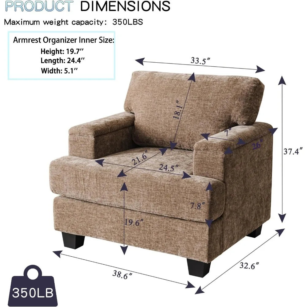 Oversized Accent Chairs – Set of 2 Upholstered Living Room Armchairs