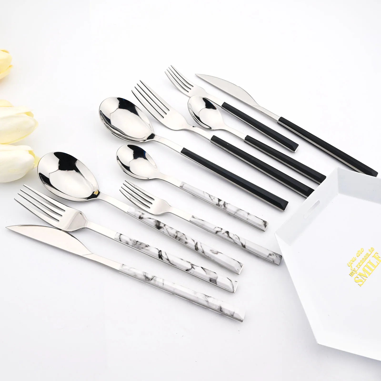 16Pcs Stainless Steel Cutlery Set Imitation Wooden Handle Western Tableware Brown Silver Knife Fork Spoon Kitchen Dinnerware Set