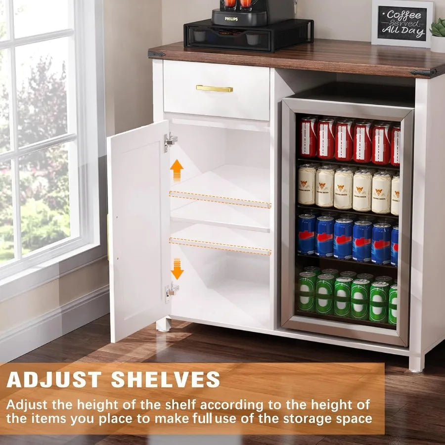 Compact Coffee Bar Cabinet with Mini Fridge Stand – 39.4″ Wide Tabletop