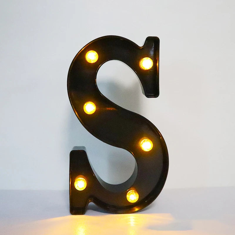 22cm Letters with Led Light Black Alphabet Letter Number Night Light Home Christmas Decoration Birthday Supplies Room Decoration