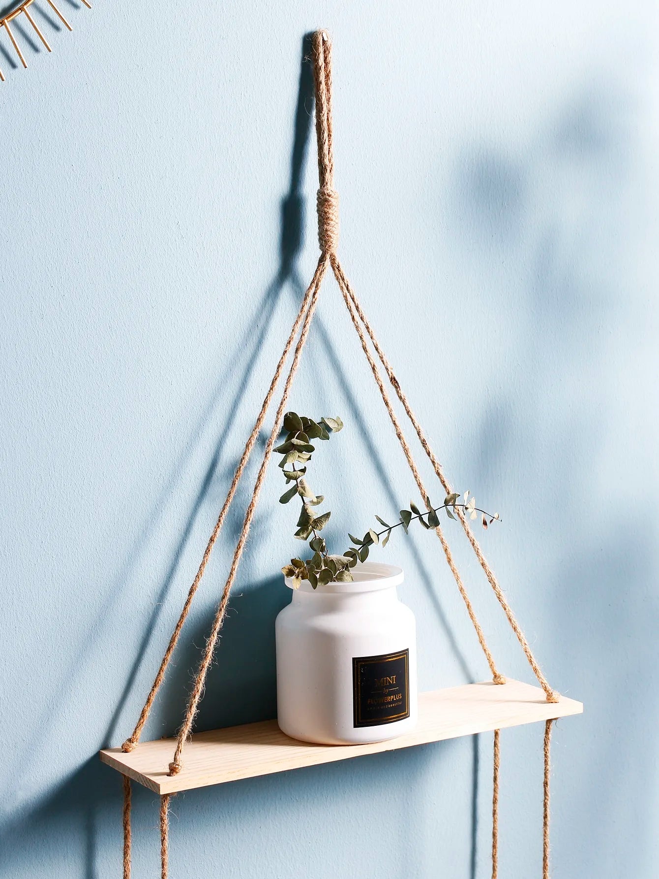 Macrame Hanging Shelf Wall Decor Handmade Rope Rustic Wood Floating Wall Shelf Display Stand Corner Wall Shelf For Photos Plant