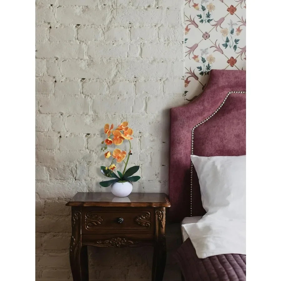 17 Lifelike Orange Artificial Orchids in Pot with Realistic Fake Orchid Arrangement in Vase Perfect for Indoor Home Decor Offic