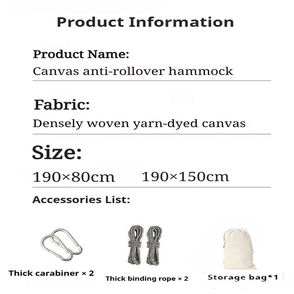 Hammock outdoor swing, anti - rollover for outdoor picnic, beach camping. Suitable for indoor use at home, for single or double