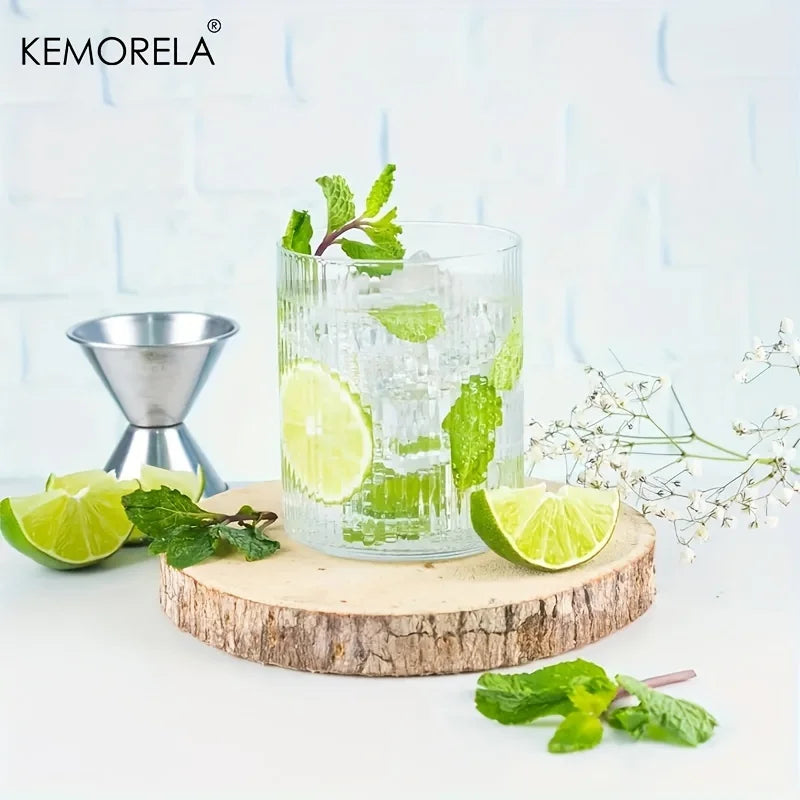 KEMORELA 4/6pcs Vintage Ribbed Cup Set 300ML Vertical Stripe Pattern High Borosilicate Glass Coffee Juice Cup For Dining Room