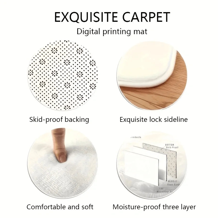1PC Fashionable Contour Print Round Rug, Non-slip Floor Mat for Living Room, Bedroom, Bathroom, Holiday Home Decoration
