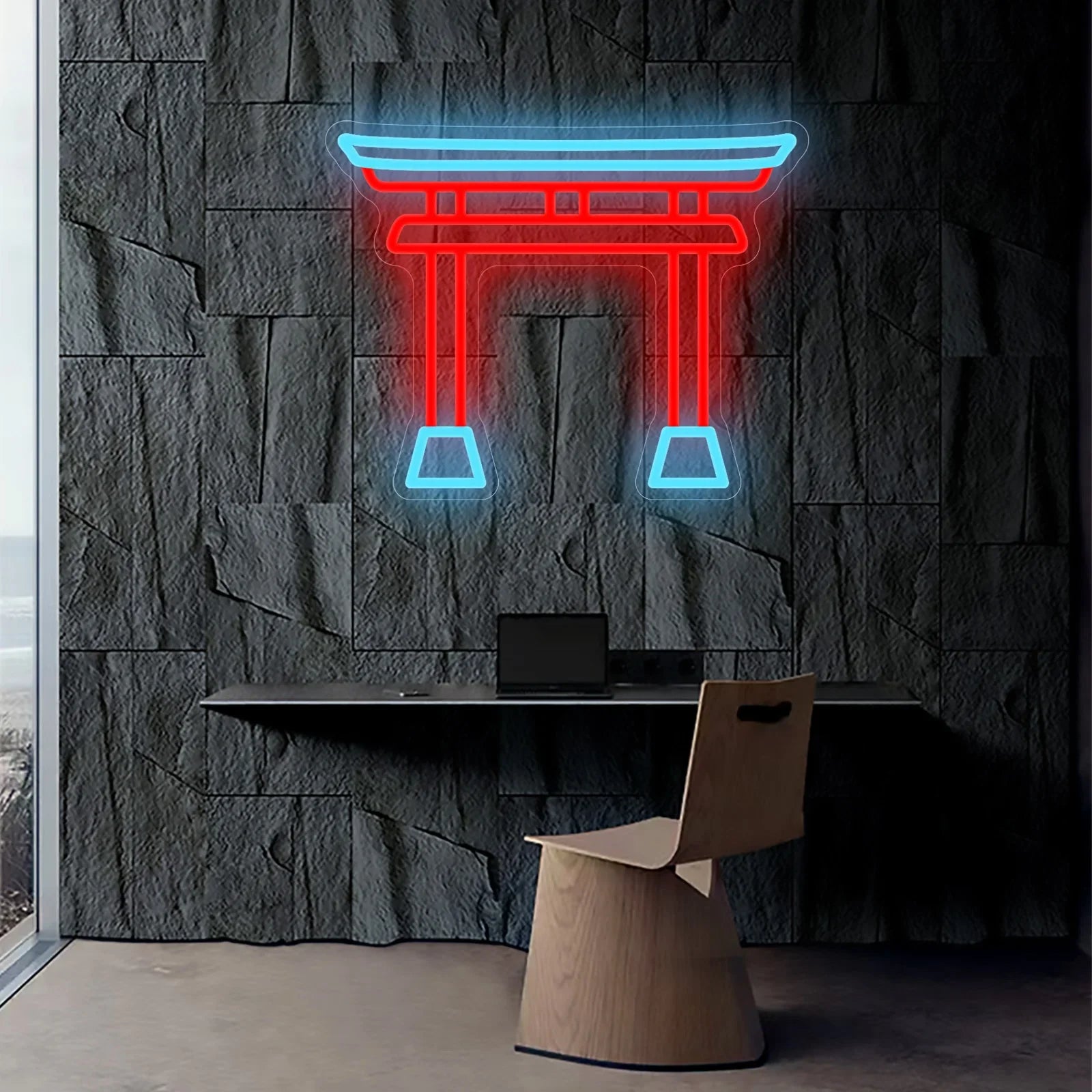 USB Dimmable Japanese Torii Gate Neon Sign with Remote Control Red Blue LED Light for Home Bar Zen Decor Anime Wall Art Gift