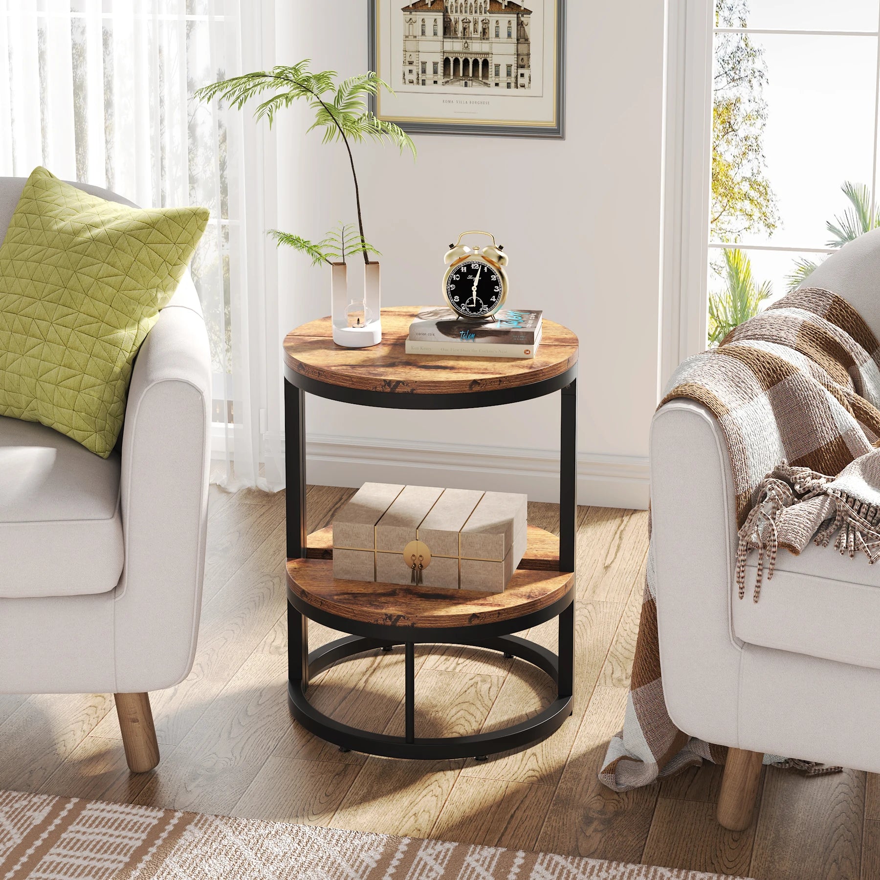 Tribesigns End Table Semi Circle, Small Half Round Side Table with Storage Shelf, Accent Table Slim C Table for Sofa Couch