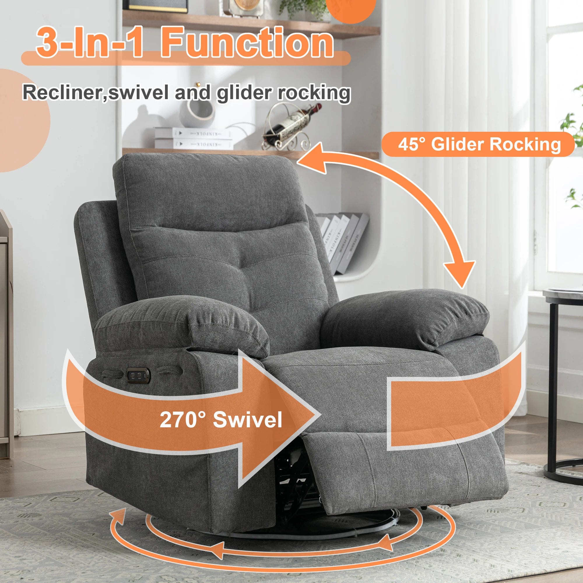 Hot Selling American Style Modern Electric Recliner Sofa Wood Frame Leisure Chair with Charging Port Extendable Set