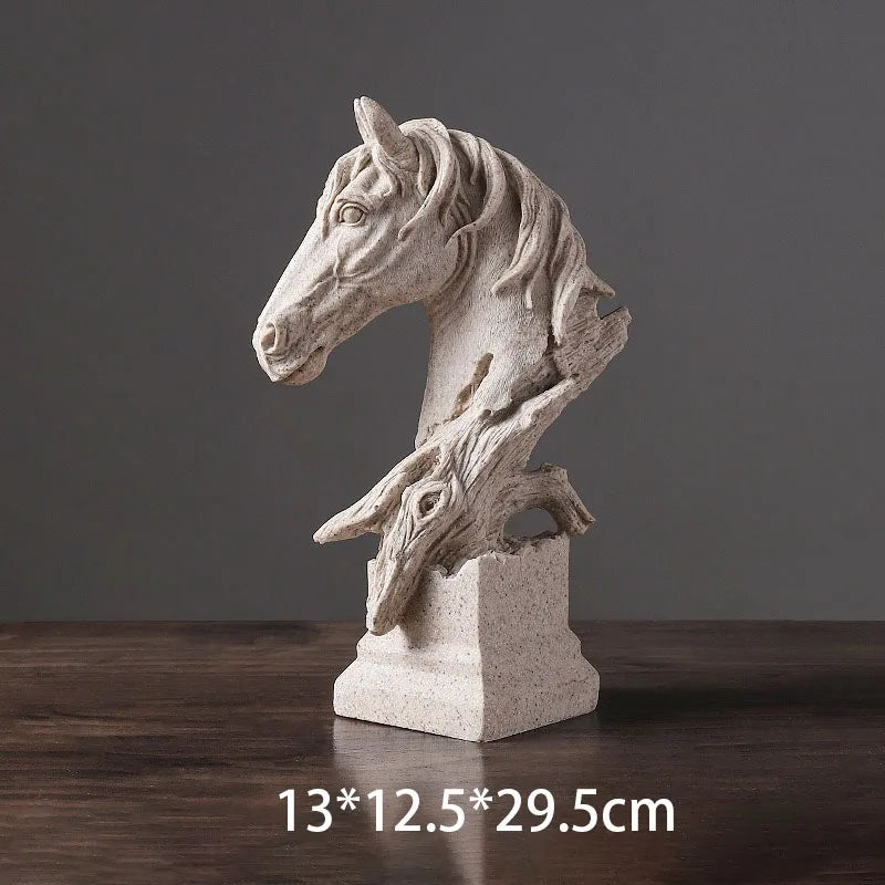 Giant Horse Head Statue Ornament Retro Style Vintage Animal Figurine Antique Type Home Decorative Resin Artwork Archaistic Decor