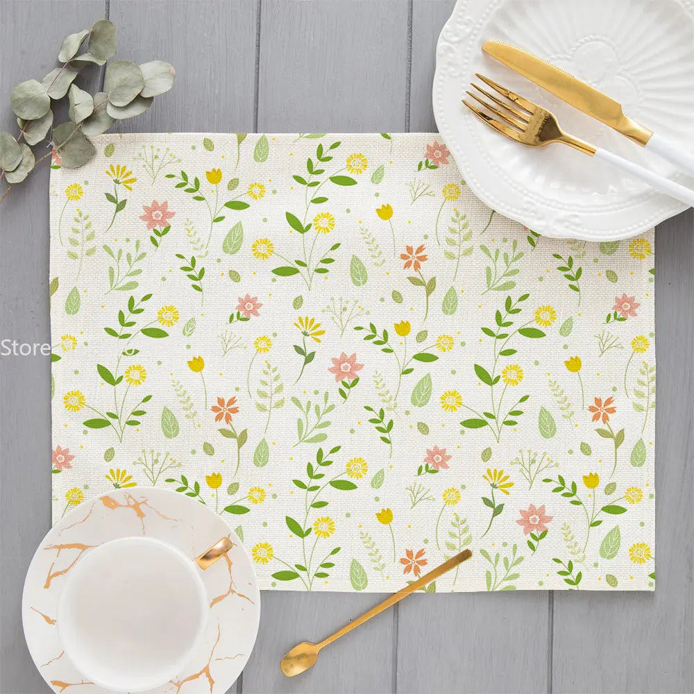 Bohemian Floral Pattern Placemat Kitchen Decor Cotton Linen Boho Dining Table Mats Coaster Pad Bowl Coffee Cup Mat 40X30cm