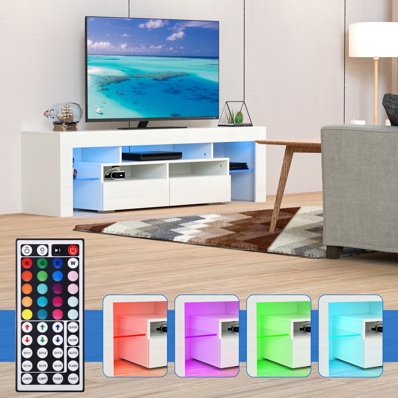 71IN LED TV Stand for 75/70/65 inch TV Modern Black Stand for Living Room with Storage Drawers High Gloss TV Cabinet