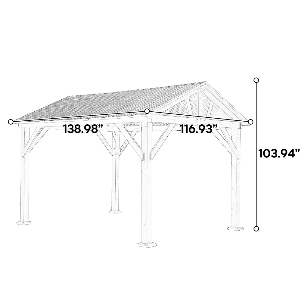 Fir Wood Carport Pavilion Gazebo, Shade, Rain, Hard Top Steel Metal Roof, All Weather Protected, with Galvanized Steel Roof