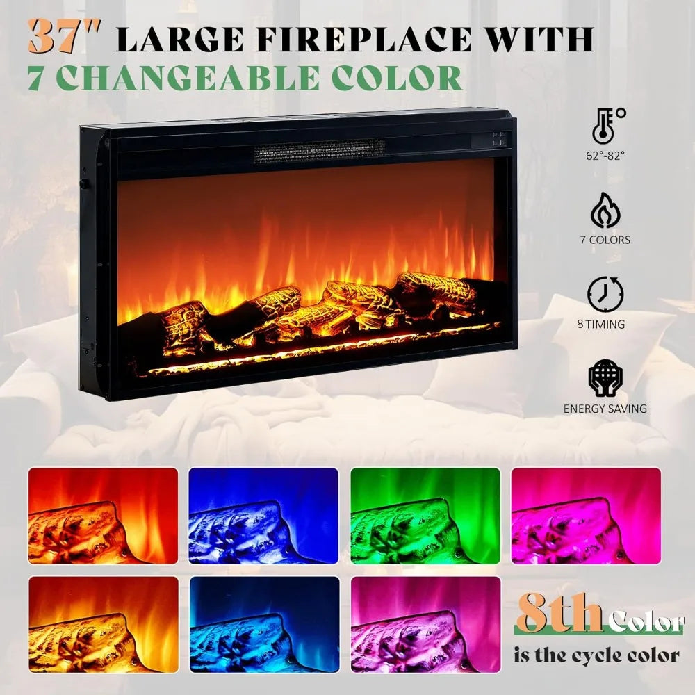 Farmhouse Style 70-Inch Fireplace TV Stand, Accommodates 80-Inch TVs, Large LED Entertainment Center with 37-Inch Firep