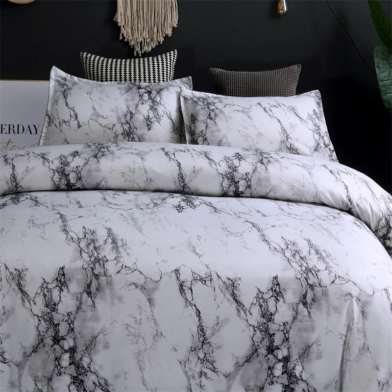 Marble 3pcs 100% Polyester Duvet Cover Set Granite Surface with Stormy Natural Mineral Stone Pattern Comforter Cover