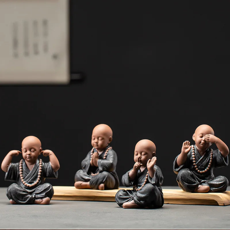 Ceramics Four Not Small Monk Statue Ceramic crafts Chinese characteristic decoration luxurious Home, Study, office accessories