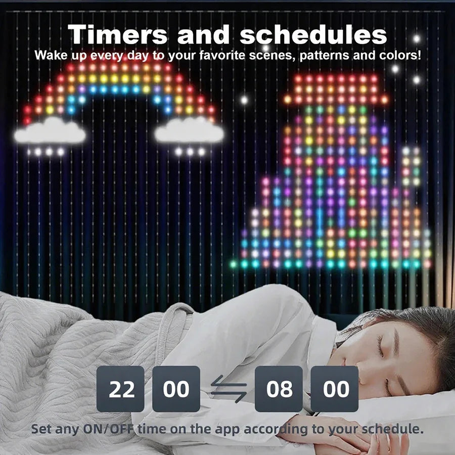 RGB Smart Curtain Lights with Bluetooth App LED String RGB Fairy Lights for for Window Bedroom Decoration Valentine Day/Birthday