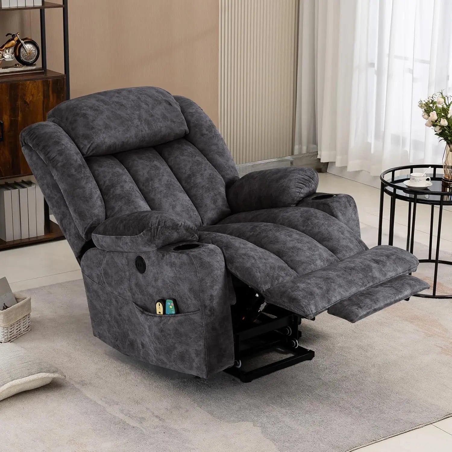 Tall Man Dual Motor Power Lift Recliner Chair with Extended Footrest, Oversized Lay Flat Sleeper Electric Recliner W/Heat