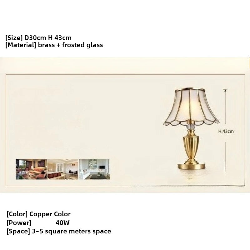 European Modern Brass Luxury Gold Glass Table Lamp LED for Living Room Study Bedroom Retro Decorative Bedside Lamp Decor Home