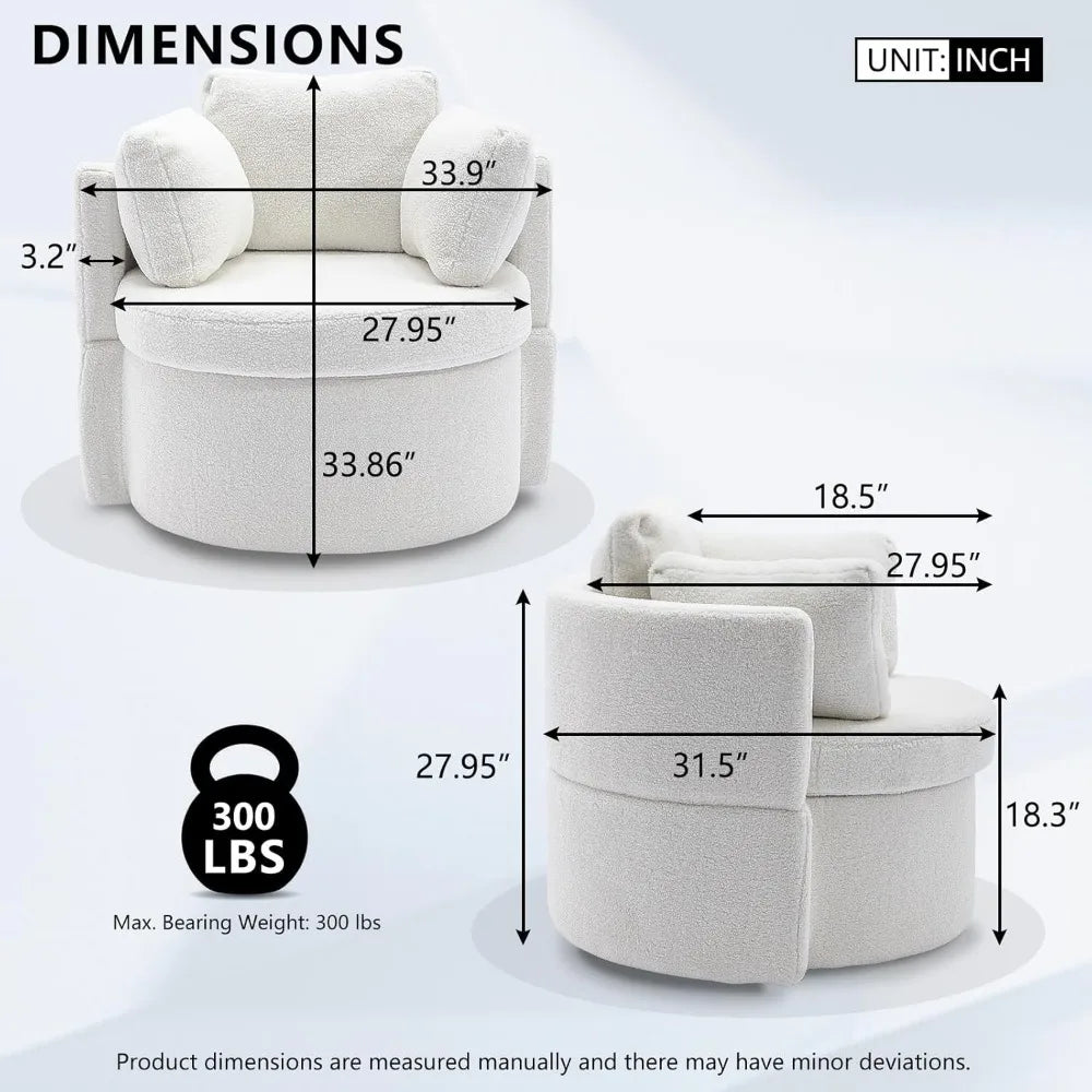 Oversized Swivel Barrel Accent Chair – Modern Bouclé Lounge Club Chair with Pillows