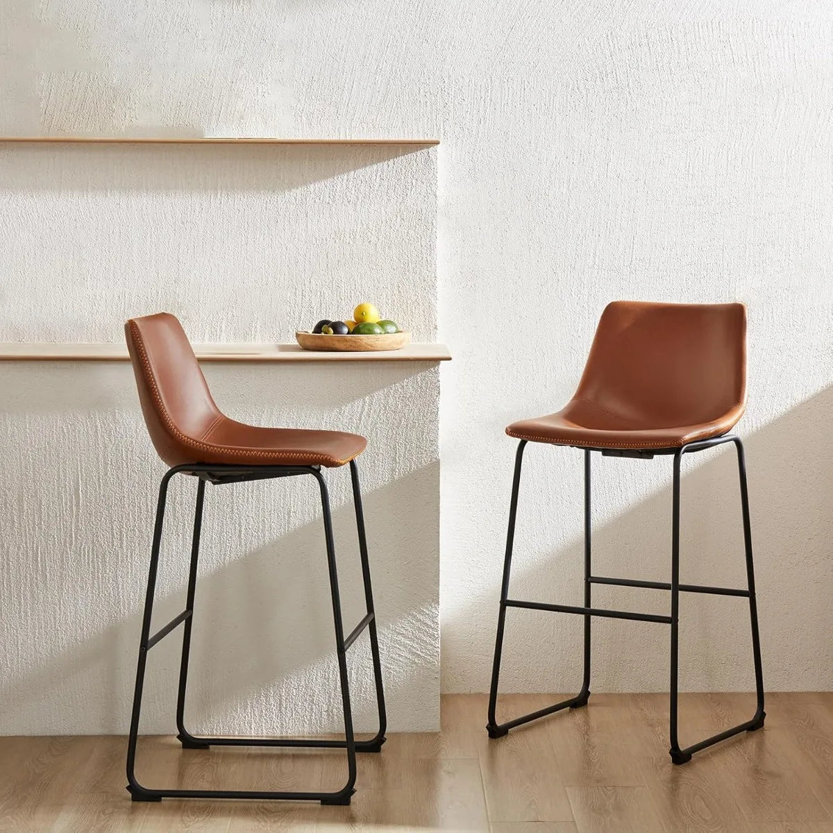 Modern Counter-Height Bar Stools – Metal Legs (Set of 4, Brown)