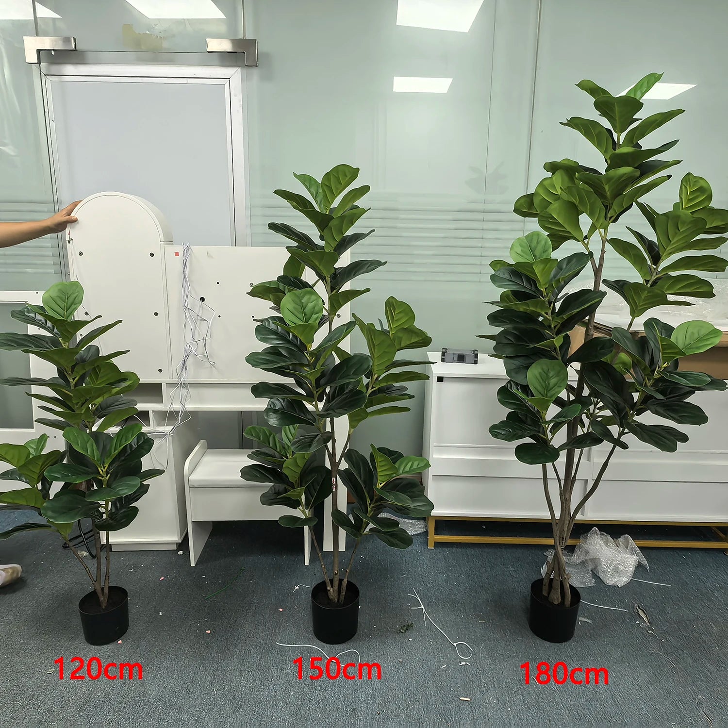 Artificial Fiddle Leaf Fig Tree Large Faux Plant Tree with Black Planter Pot Fake Potted for Indoor Outdoor Home Office Decor