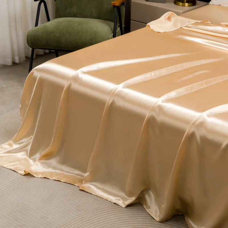 Opulent Solid Color Satin Bedding Set,Includes Flat Sheet, Fitted Sheet, Pillowcases,Luxury Linens for a Royal Sleep Experience
