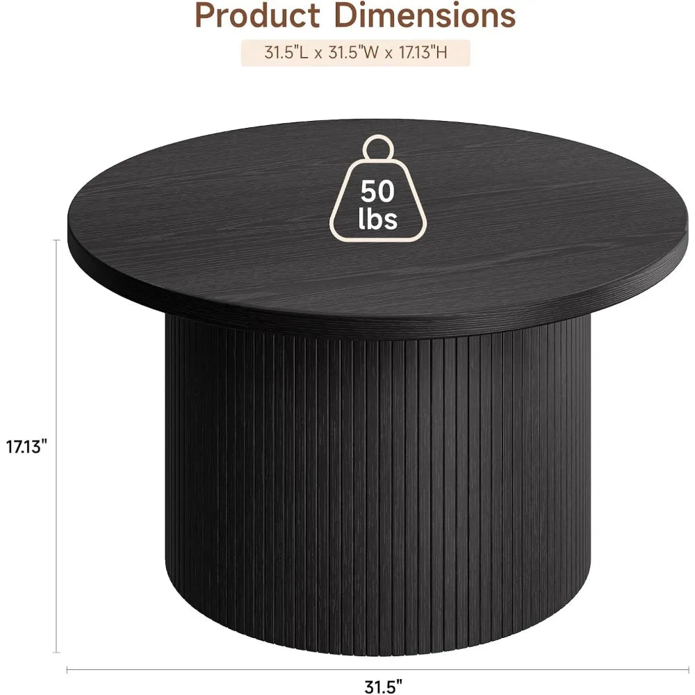 Tambour Drum Coffee Table – Mid-Century Modern Wood Accent Center Table for Living Room