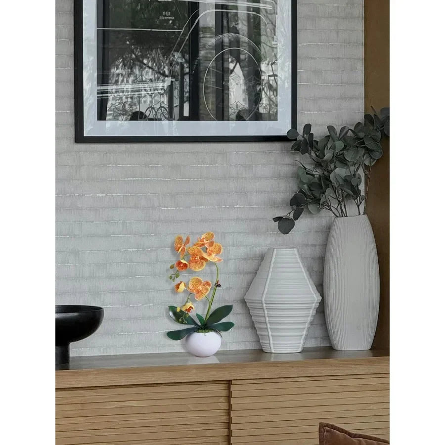 17 Lifelike Orange Artificial Orchids in Pot with Realistic Fake Orchid Arrangement in Vase Perfect for Indoor Home Decor Offic