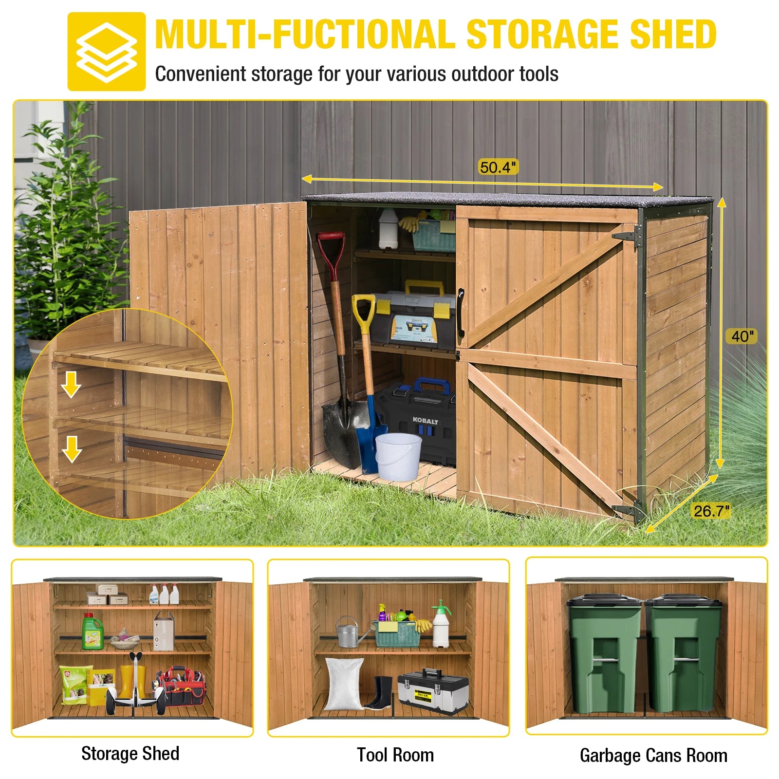 Outdoor Storage Shed | Strong Metal Frame|Storage Cabinet for Trash Cans and Yard Tools 4.2 ft. x 2.3 ft.
