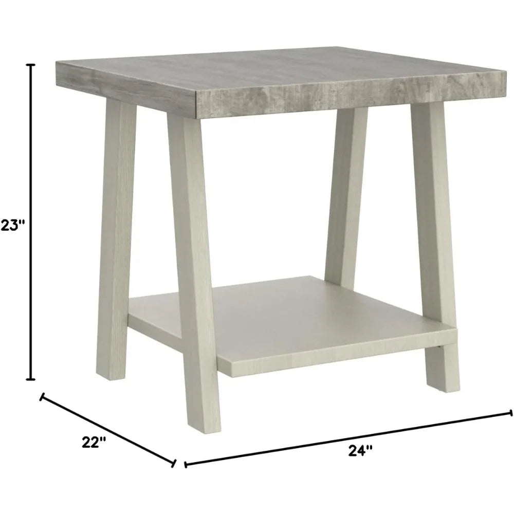 Furniture Athens Contemporary Two-Tone Wood Shelf End Table, Weathered Gray and Beige