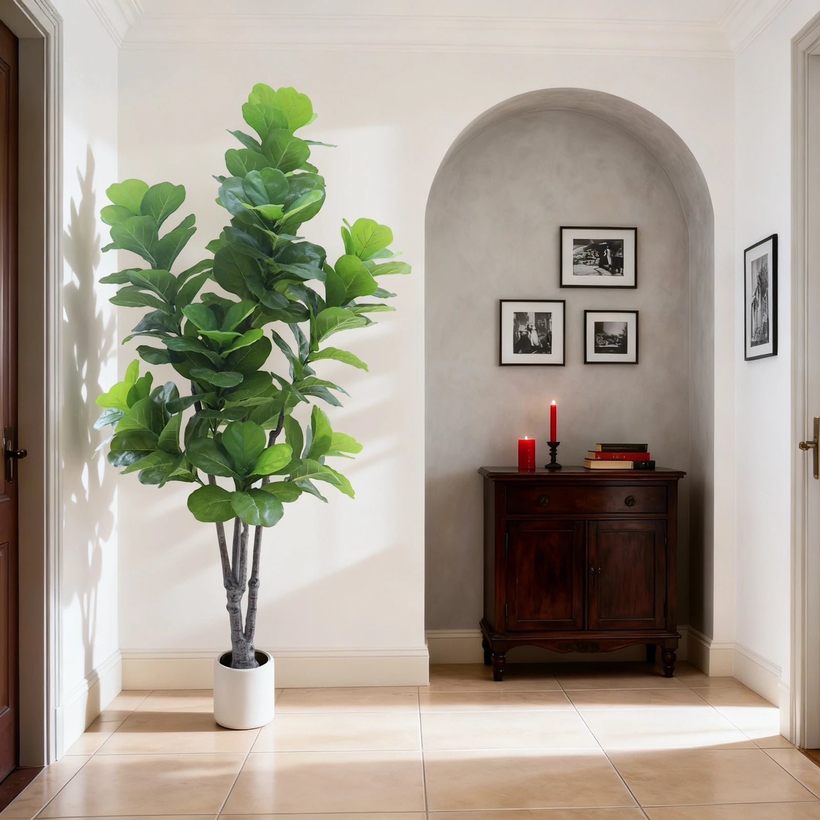 Artificial Fiddle Leaf Fig Tree with Pot Realistic Large Fake Ficus Lyrata Plant for Indoor Outdoor Home Office Decor