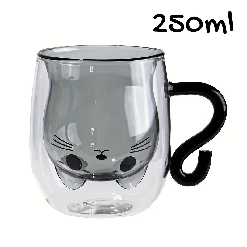 8.45/6.76oz Cute Cat Glass Cups Double-Walled Heat Resistant Milk Coffee Mug for Home Use Summer Winter Drinkware Gift Water Cup