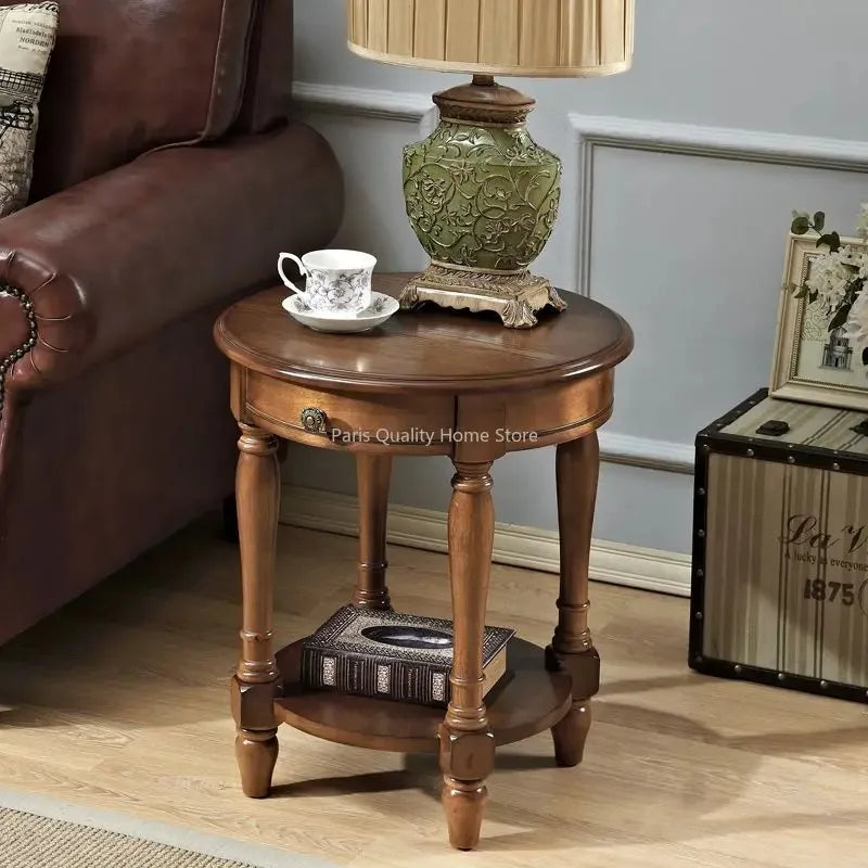 American Small Coffee Table Wooden Side Sofa Side Cabinet Small Round Table Living Room Telephone Casual Coffee Table