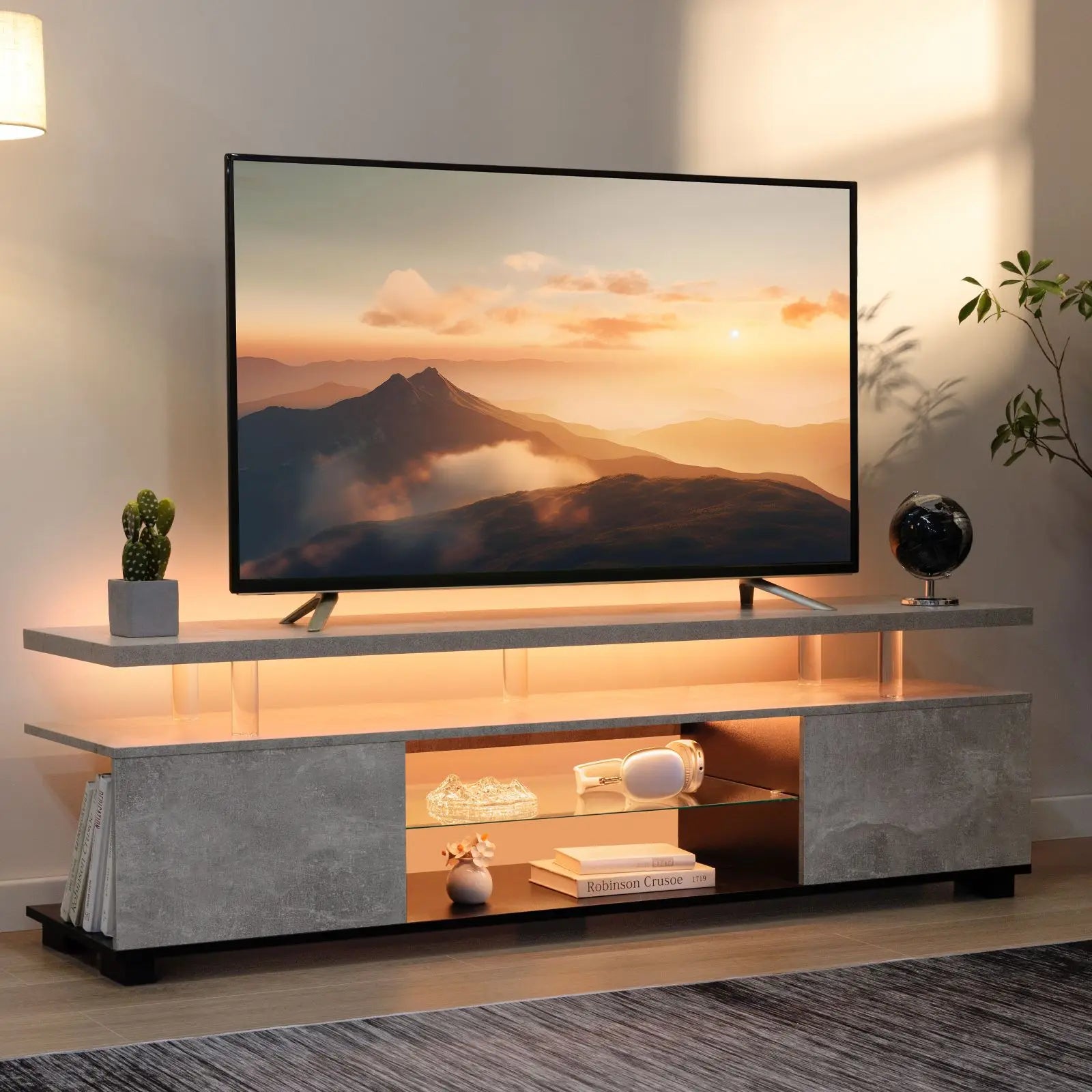 LED TV Stand White Entertainment Center, Gaming Center for 60 65inch TV with Storage, TV Stands for Gaming Living