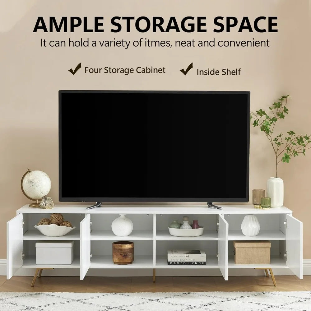 Mid Century Modern TV Stand for 75" TV, Wood Entertainment Center with Storage Cabinet, Media TV Console with Adjustable Shelves