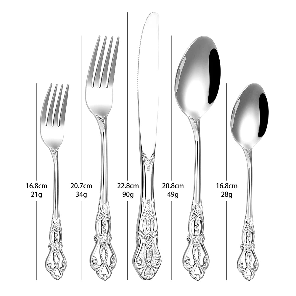 6/24/30 Pieces Sliver Cutlery Set Stainless Steel Tableware Western Luxury Dinner Set Mirror Elegant Knife Fork Spoon Flatware