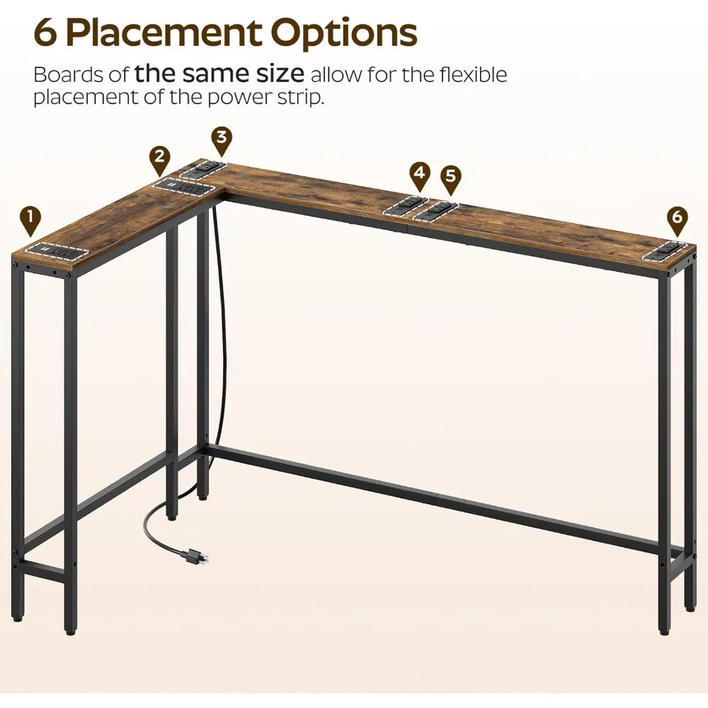 Narrow Console Table with Outlets, 70.9 Sofa Table Narrow Long, L Shaped Behind Couch Entryway Table with Charging Station, for