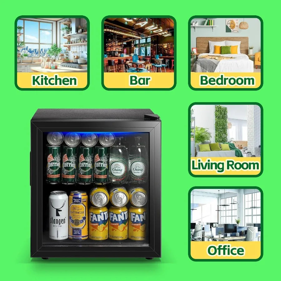 Beverage Refrigerator Cooler 1.6 Cu.Ft Freestanding Beer Fridge with Glass Door LED Light and Adjustable Shelf for Soda or Wine
