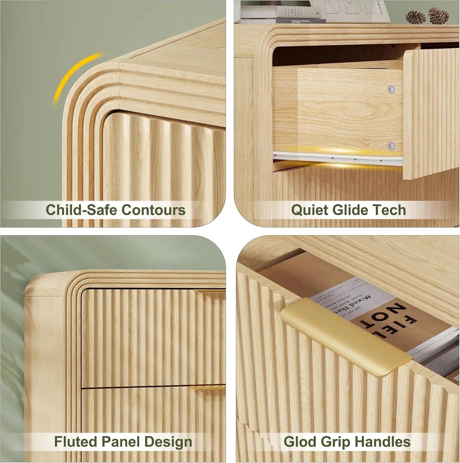 Fluted 6 Drawers Dresser for Bedroom,55'' Wide Wood Dressers with Gold Handles, Modern Dressers Wave Texture,Large Storage Chest