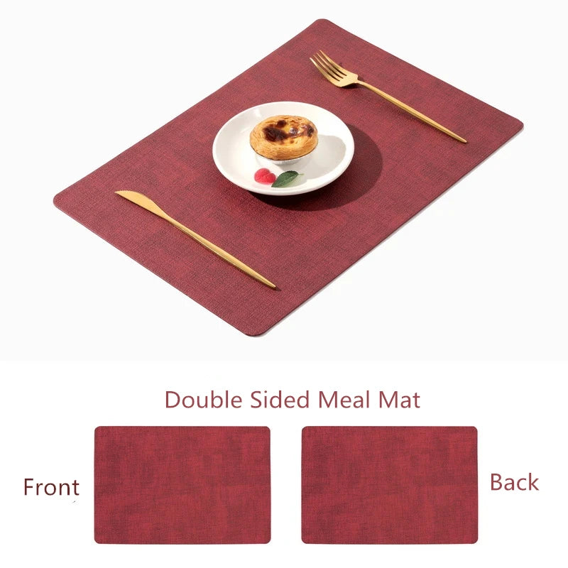 Dual-Sided PU Canvas Texture Placemat,Waterproof Heatproof 43x30cm Non-Slip Dining Table Mat,Washable for Home and Hotel Use