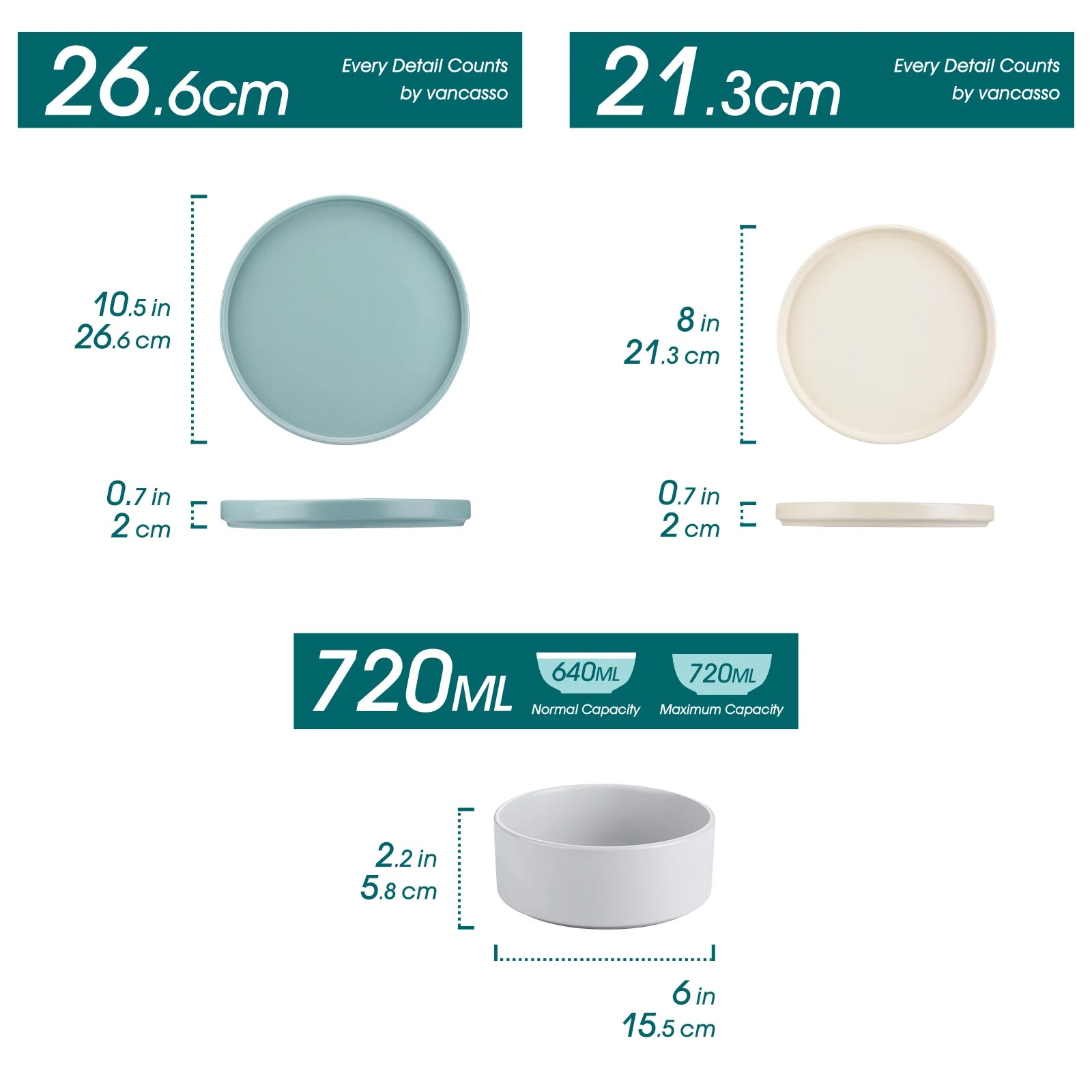 vancasso 12/24 Pcs Stoneware Dinnerware Set Mix-color Tableware Set with 4pcs Dinner Plate/Dessert Plate/Bowl For 4/8/12