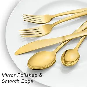 72-Pcs Gold Silverware Sets, Flatware Set with Steak Knives, Stainless Steel Cutlery Set, Include Forks Spoons and Knives Set.