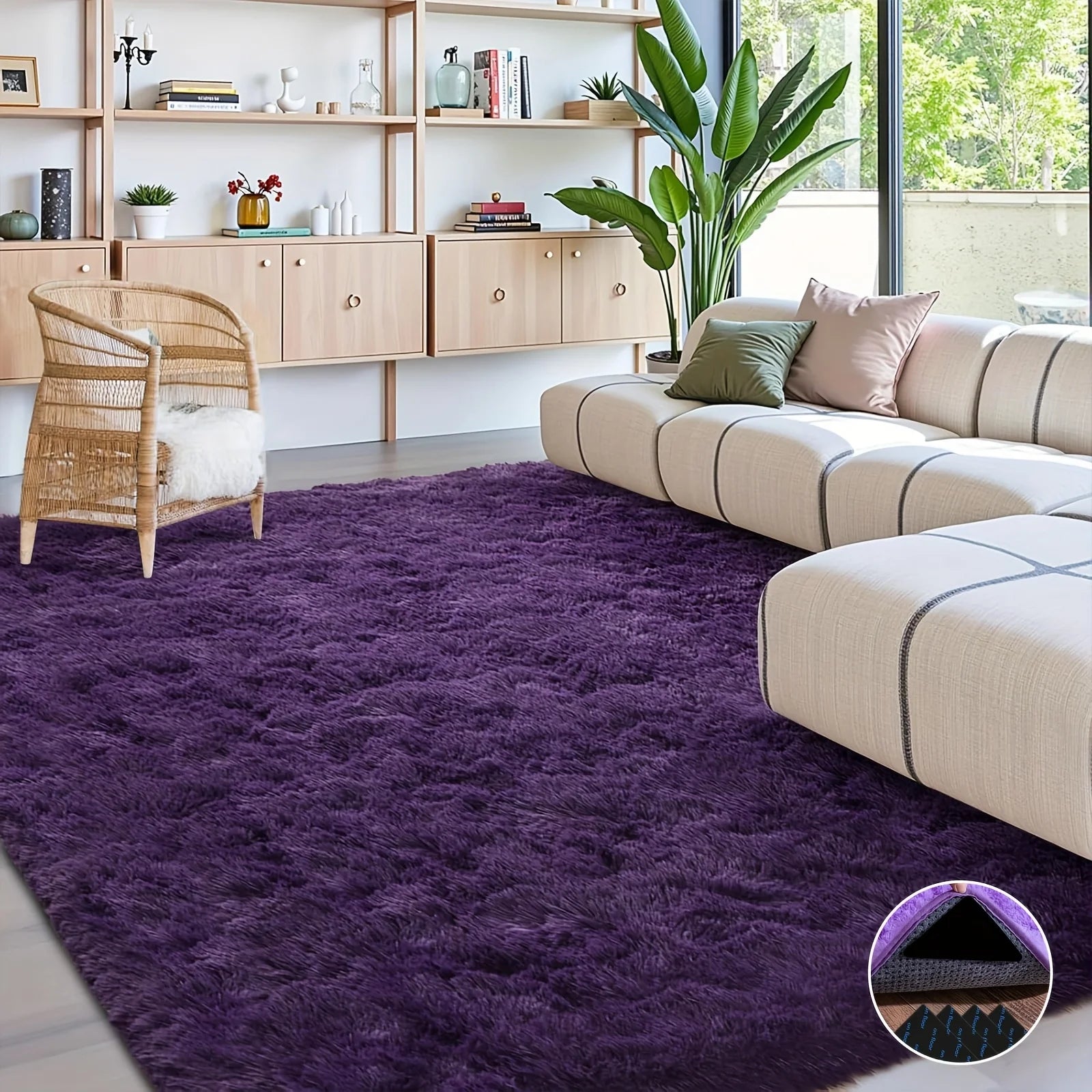 Purple Soft Shaggy Non-Slip Rugs for Living Room/Bedroom/Nursery – Luxury Plush Carpet with 4 Rug Stickers, Ideal Room Decor Rug