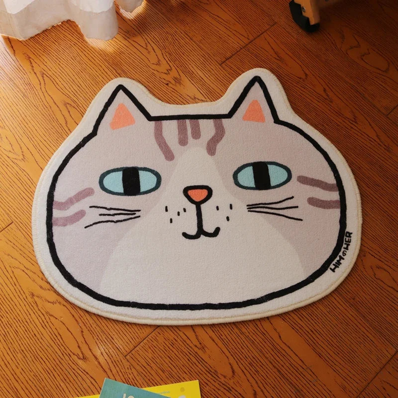 VIKAMA Cat Illustrated Carpet Cute Soft Comfortable Non-Slip Area Carpet Cat Cafe Living Room Bedroom Foot Mat Home Decor Rug